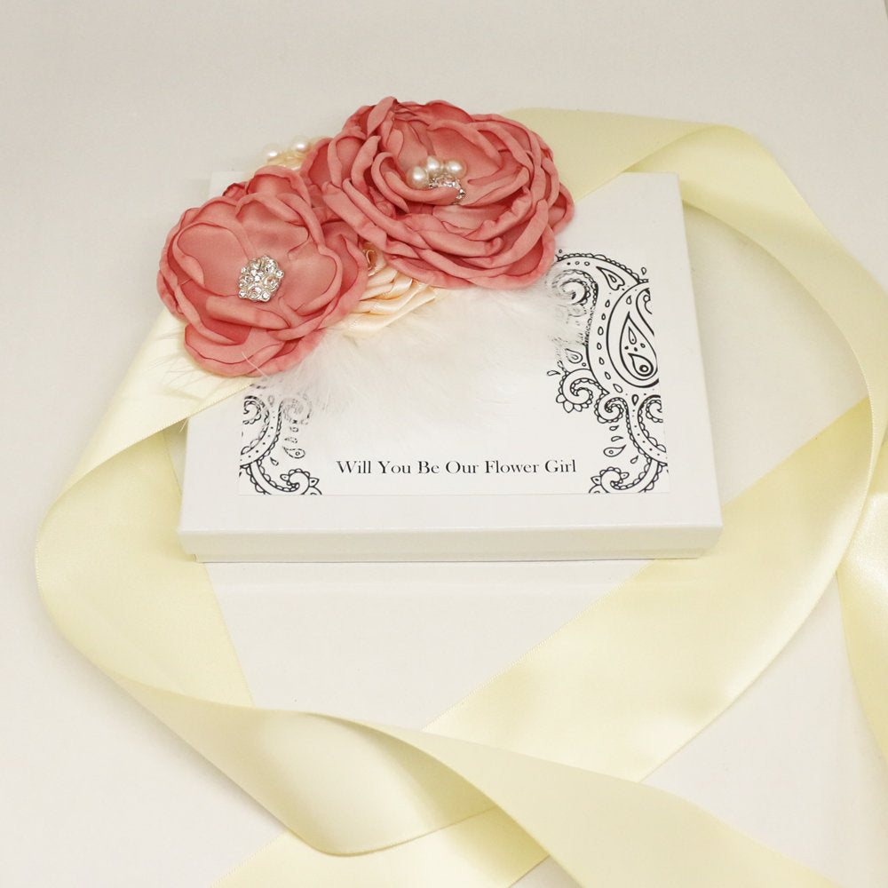 Coral French rose with Pearl Sash, Flower girl sash belt, Satin sash, Maternity Flower Sash,Flower belt, Wedding Sash belt, Bridemade Sash