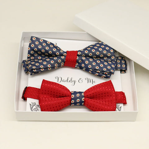Navy Red Bow tie set for daddy and son, Daddy and me gift set, Grandpa and me, Father son matching, Toddler bow tie, daddy me gift, Flower