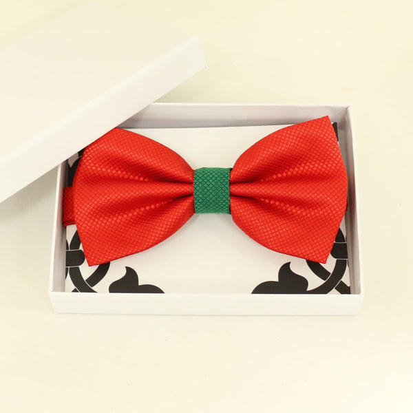 Red Green bow tie, Best man request gift, Groomsman bow tie, Ring Bearer bow, Man of honor gift, baby announcement, toddler bow, handmade