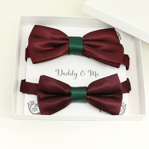 Burgundy Emerald Green Bow tie set for daddy and son, Daddy and me gift set, Grandpa and me, Father son match, Toddler bow tie, daddy me bow