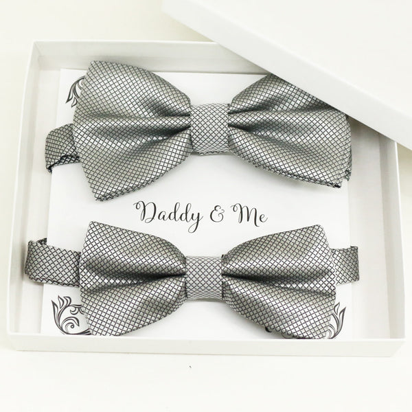 Silver Bow tie set for daddy and son, Daddy me gift set, Grandpa and me, Father son matching, Toddler bow tie, daddy me bow tie gift