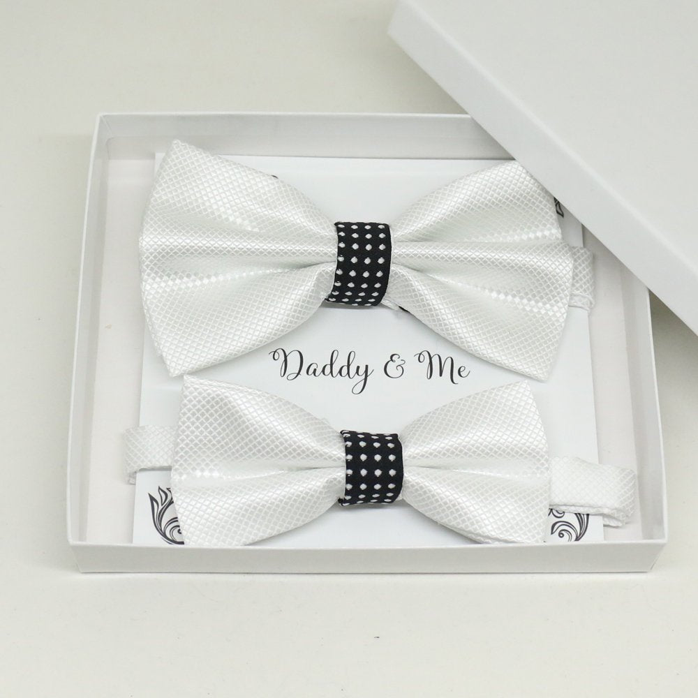 White black Bow tie set for daddy and son, Daddy and me gift set, Grandpa and me, Father son matching, Toddler bow tie, daddy me bow, white