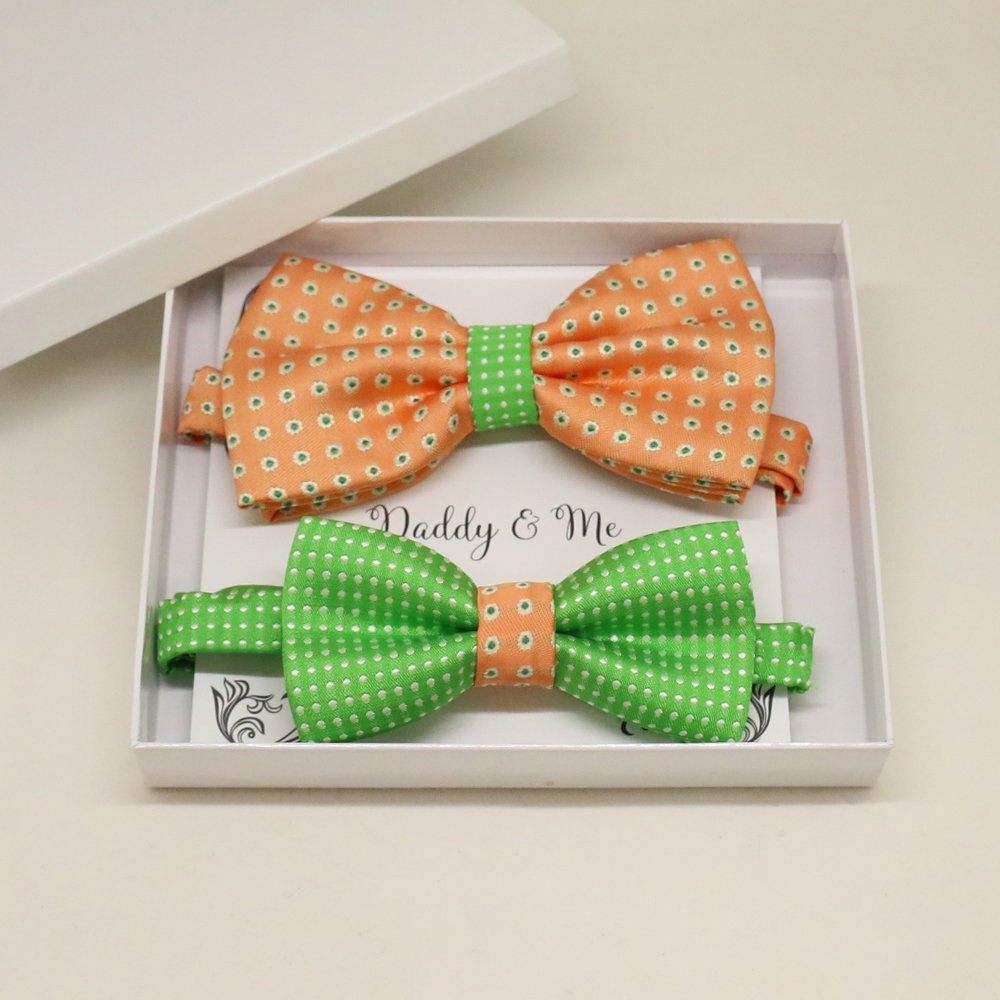 Peach Green Bow tie set for daddy and son, Daddy and me gift set, Grandpa me, Father son matching, Toddler bow tie, daddy me bow tie