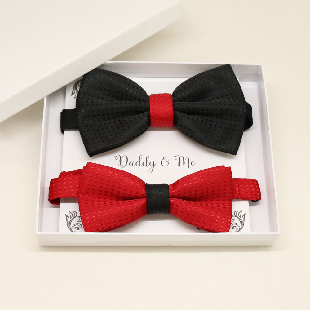 Red black Bow tie set for daddy and son, Daddy me gift set