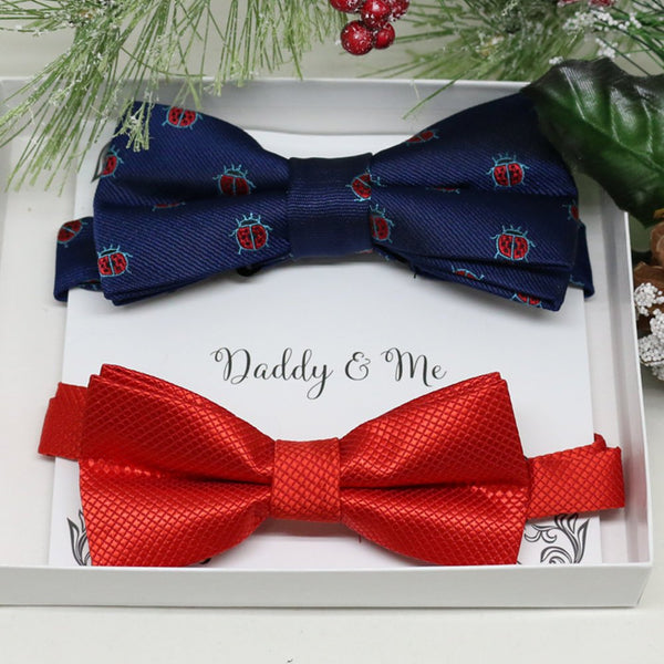 Navy Red Bow tie set for daddy and son, Daddy me gift set, Ladybug, lucky bow, Father son matching, Toddler bow tie, daddy me bow tie gift