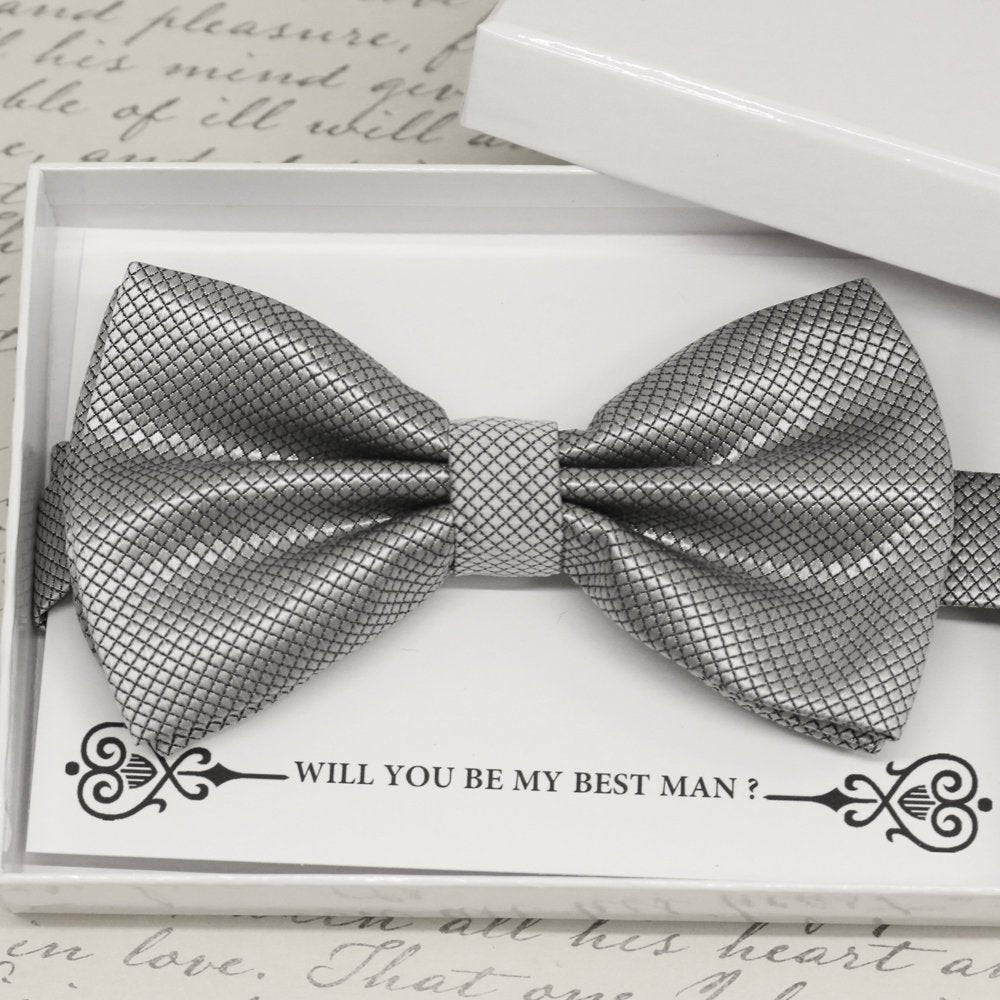 Silver bow tie, Best man request gift, Groomsman bow tie, Ring Bearer bow tie, Man of honor gift, baby announcement, toddler bow, Silver bow