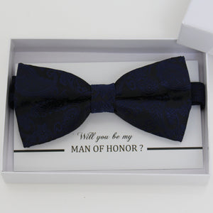 Navy bow tie, Paisley bow tie, Best man request gift, Groomsman bow tie, Man of honor gift, Best man bow tie, man of honor, Thank you