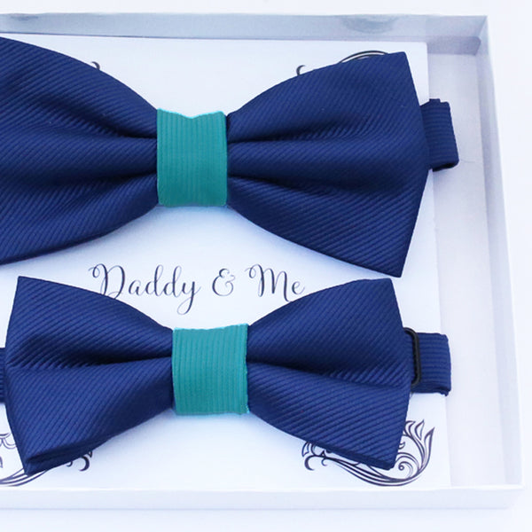 Navy Turquoise Bow tie set daddy son, Daddy Grandpa and Me Father son matching, Kids adult bow tie, Adjustable Pre tied bow High quality