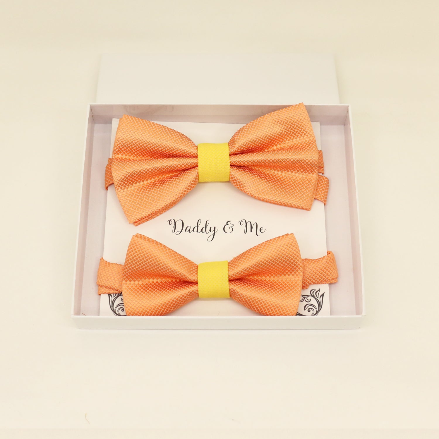 Orange Yellow Bow tie set for daddy and son, Daddy and me bow tie gift set, Grandpa me, Orange yellow Kids bow, Orange and Yellow, handmade