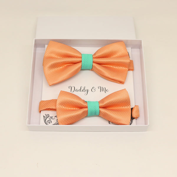 Orange turquoise Bow tie set for daddy and son, Daddy and me bow tie gift set, Grandpa me, Orange turquoise Kids bow, Orange and turquoise