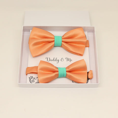 Orange turquoise Bow tie set for daddy and son, Daddy and me bow tie gift set, Grandpa me, Orange turquoise Kids bow, Orange and turquoise