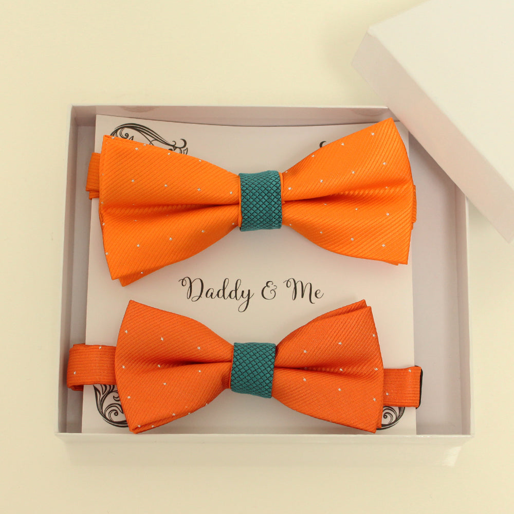 Teal blue and orange Bow tie set for daddy and son, Daddy me gift set, Father son matching, daddy me bow, Handmade bow, teal blue and orange