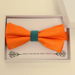 Orange teal blue bow tie, Best man gift , Groomsman bow tie, Best man bow, best man gift, man of honor request, handmade bow tie, orange bow