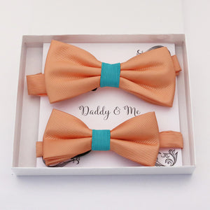 Peach turquoise Bow tie set daddy son, Daddy and me gift, Grandpa and me, Father son matching, Kids bow tie, Kids adult bow tie, high quality