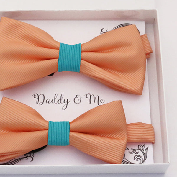 Peach turquoise Bow tie set daddy son, Daddy and me gift, Grandpa and me, Father son matching, Kids bow tie, Kids adult bow tie, high quality