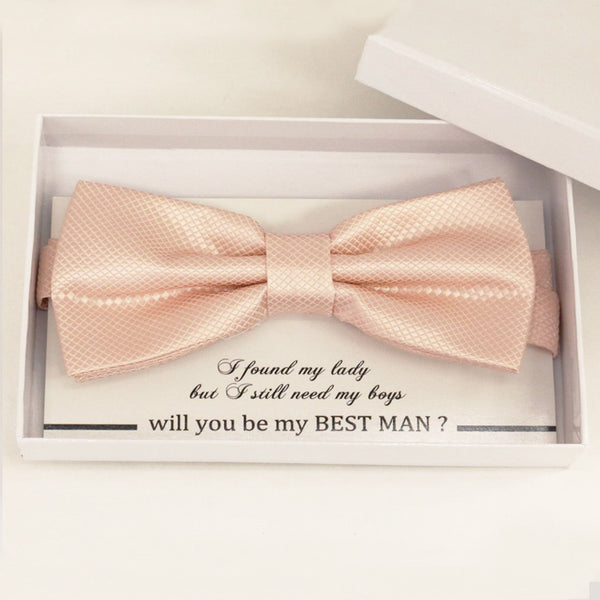 Pearl blush bow tie Best man Groomsman Man of honor Ring Bearer bow tie request gift, Kids bow Birthday congrats cards, Adjustable Pre tied 