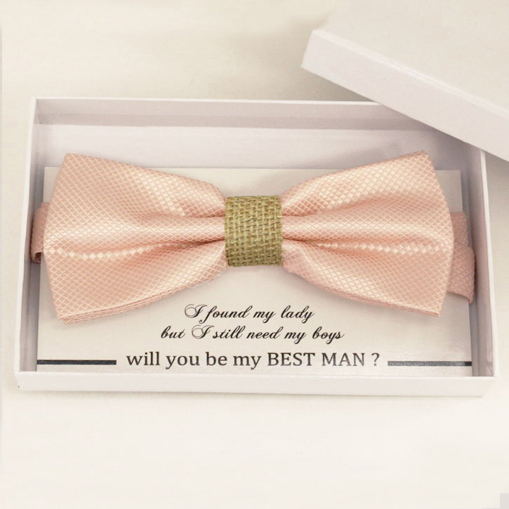 Pearl blush bow tie Best man Groomsman Man of honor Ring Bearer bow tie request gift, Kids bow Birthday congrats cards, Adjustable Pre tied