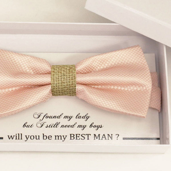 Pearl blush bow tie Best man Groomsman Man of honor Ring Bearer bow tie request gift, Kids bow Birthday congrats cards, Adjustable Pre tied