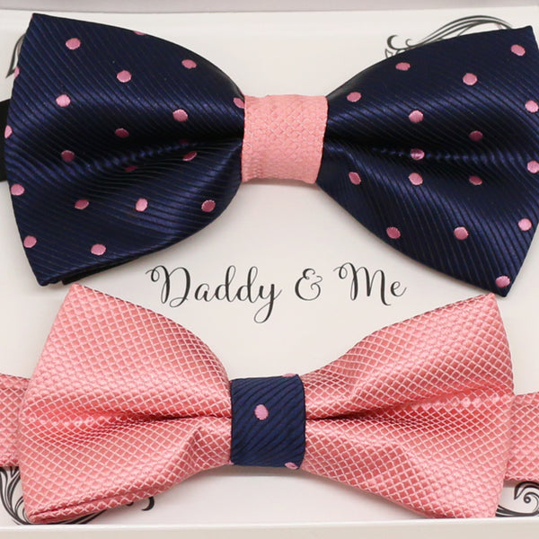 Navy Dusty rose Bow tie set for daddy and son, Daddy me gift set, Grandpa gift, Father son match, Kids adult bow, Navy and dusty rose bow