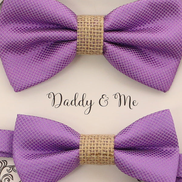 Lavender burlap Bow tie set for daddy and son, Daddy me gift set, Grandpa and me, Father son match, lavender bow for kids bow tie, handmade