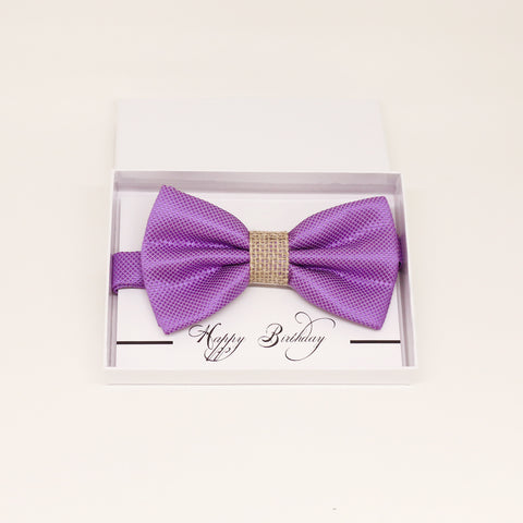Lavender burlap bow tie, Best man gift , Groomsman bow, Man of honor, ring bearer bow, handmade birthday gift, Congrats grad gift, handmade