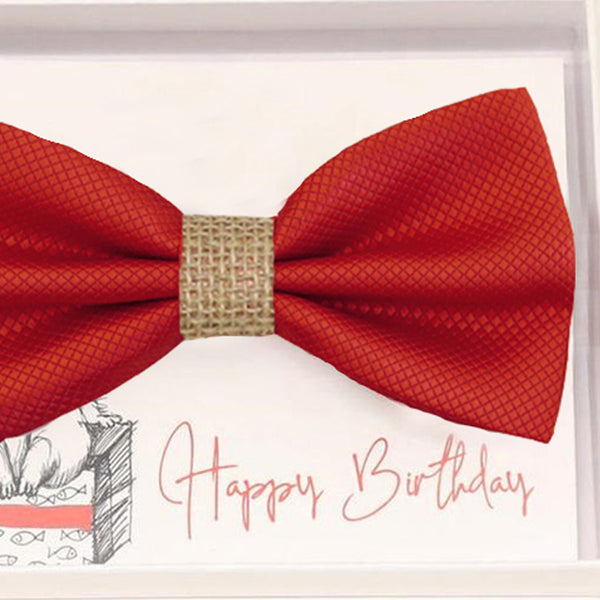 Red bow tie Best man Groomsman Man of honor Ring Bearer bow tie request gift, Red bulrap Kids bow tie, Birthday congrats cards handmade bow 