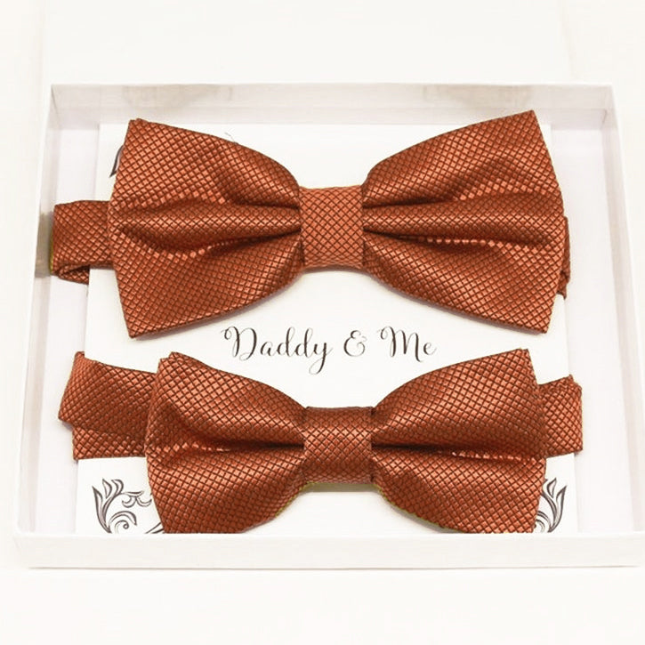 Rust copper Bow tie set for daddy son Daddy me gift set Father son match daddy me bow Handmade kids bow Adjustable pre tied bow