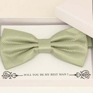 Sage green bow tie Best man Groomsman Man of honor Ring Bearer bow tie request gift, Kids bow Birthday congrats cards, Adjustable Pre tied 