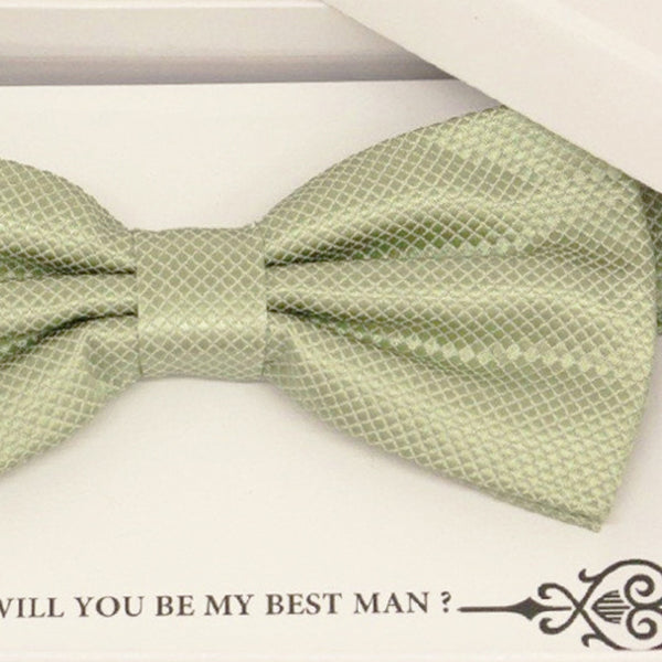 Sage green bow tie Best man Groomsman Man of honor Ring Bearer bow tie request gift, Kids bow Birthday congrats cards, Adjustable Pre tied 