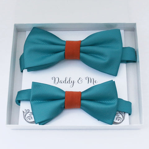 Teal blue and cinnamon Bow tie set daddy son, Daddy and me gift, Grandpa and me, Father son matching, Kids bow tie, Kids adult bow tie, High quality