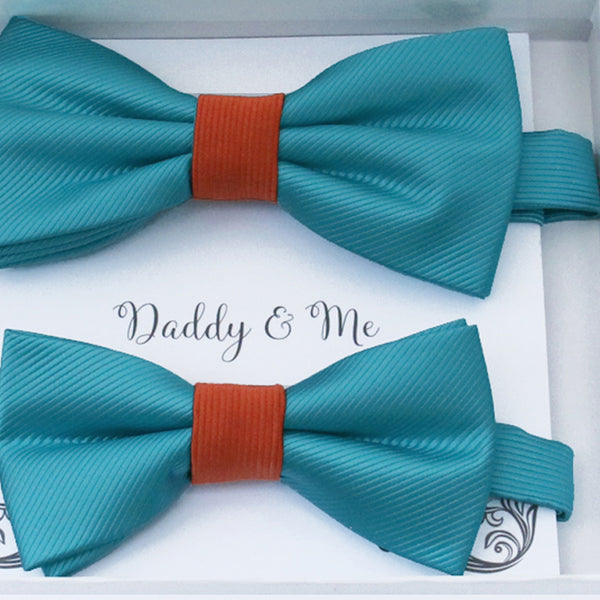 Turquoise and Cinnamon Bow tie set daddy son, Daddy Grandpa and Me Father son matching, Kids adult bow tie, Adjustable Pre tied bow High quality