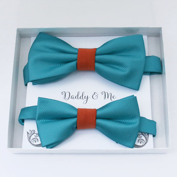 Turquoise and Cinnamon Bow tie set daddy son, Daddy Grandpa and Me Father son matching, Kids adult bow tie, Adjustable Pre tied bow High quality
