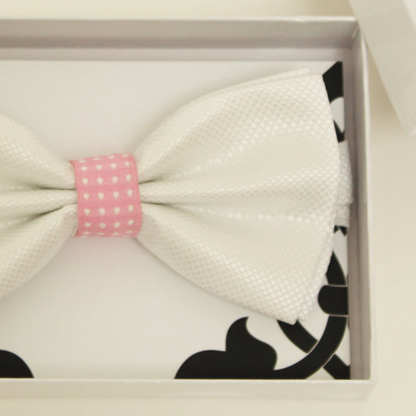 White and pink bow tie, Best man request bow, Groomsman bow tie, Ring Bearer bow tie, Man of honor gift, Kids bow, handmade bow tie